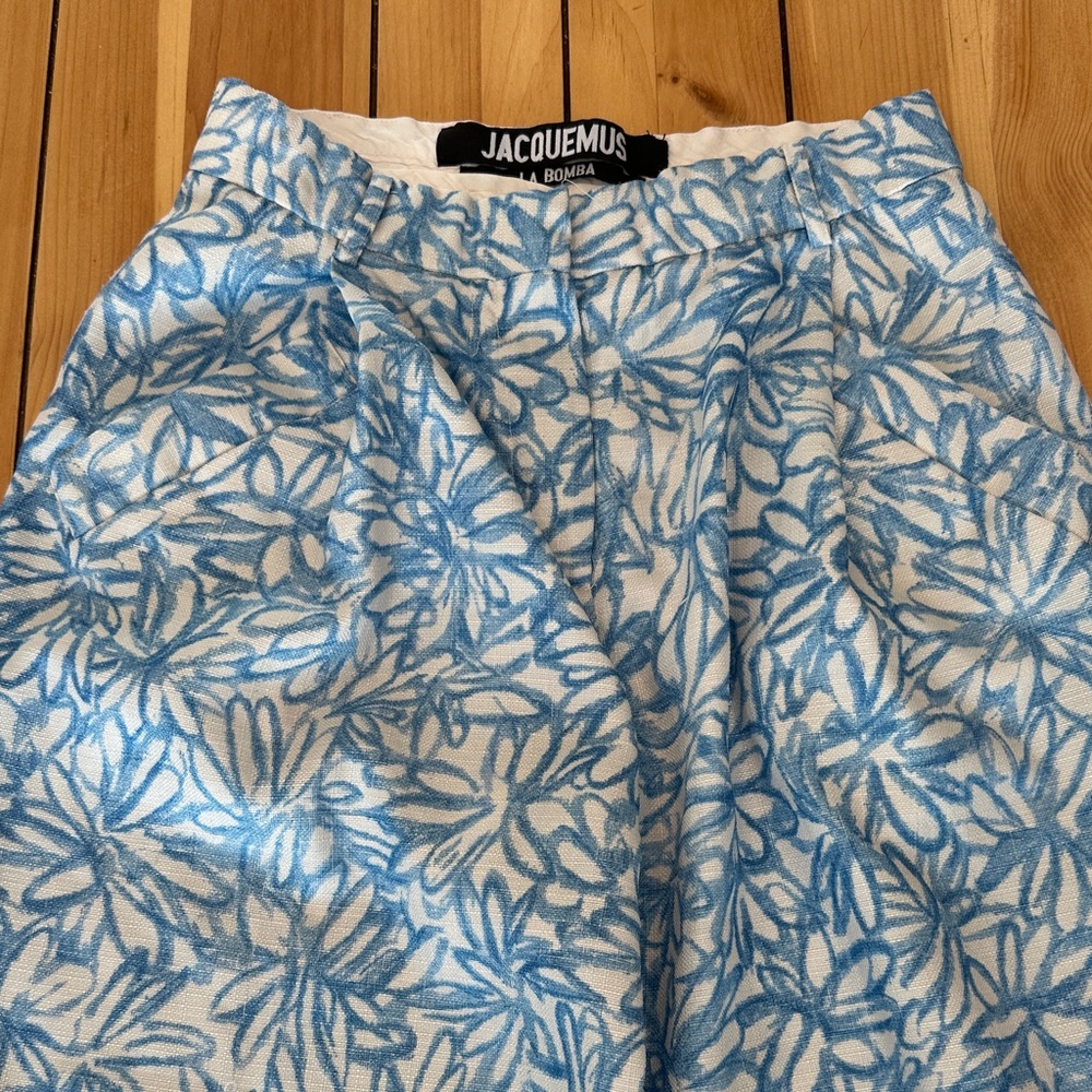 Jacquemus La Bomba White and Light Blue Floral Wide-Leg Pants